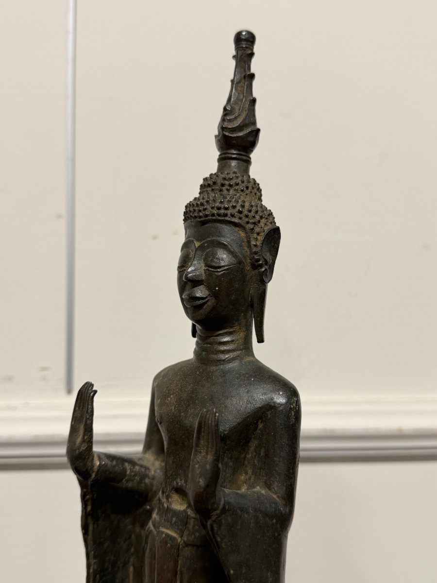 Late 19th-century Laotian Standing Buddha In Bronze, Laos-photo-4