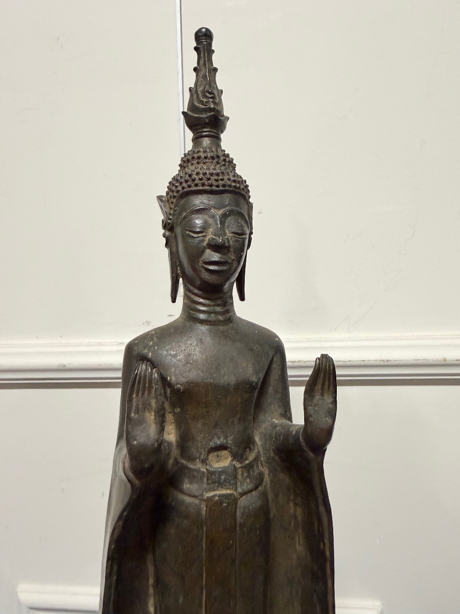 Late 19th-century Laotian Standing Buddha In Bronze, Laos-photo-3