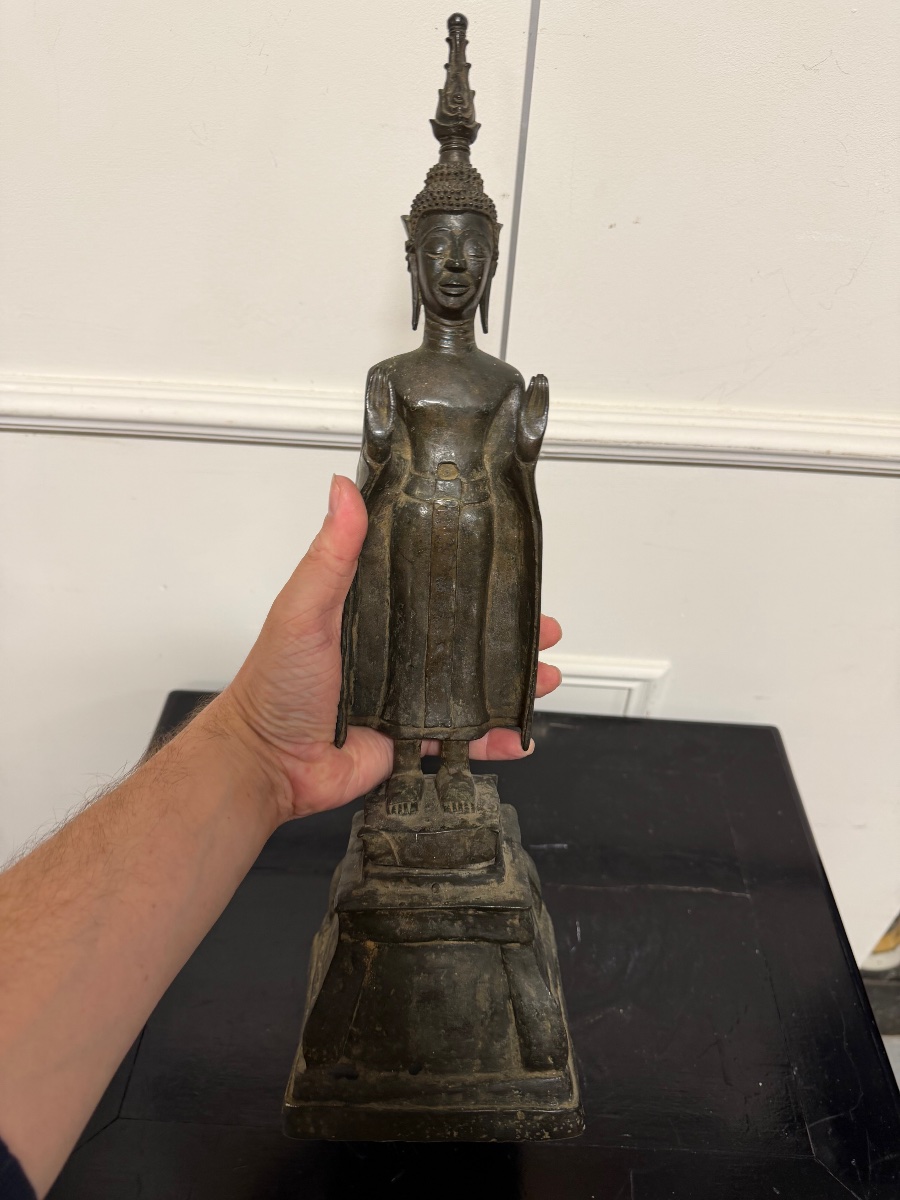 Late 19th-century Laotian Standing Buddha In Bronze, Laos-photo-6