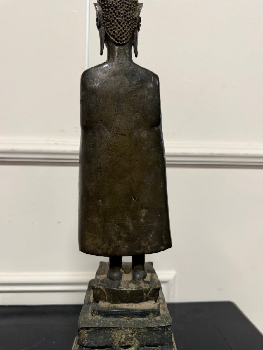 Late 19th-century Laotian Standing Buddha In Bronze, Laos-photo-7