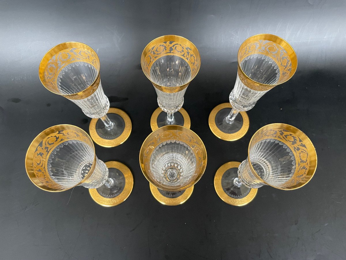 6 Flûtes à Champagne - Saint Louis Modèle Thistle Cristal Doré-photo-2