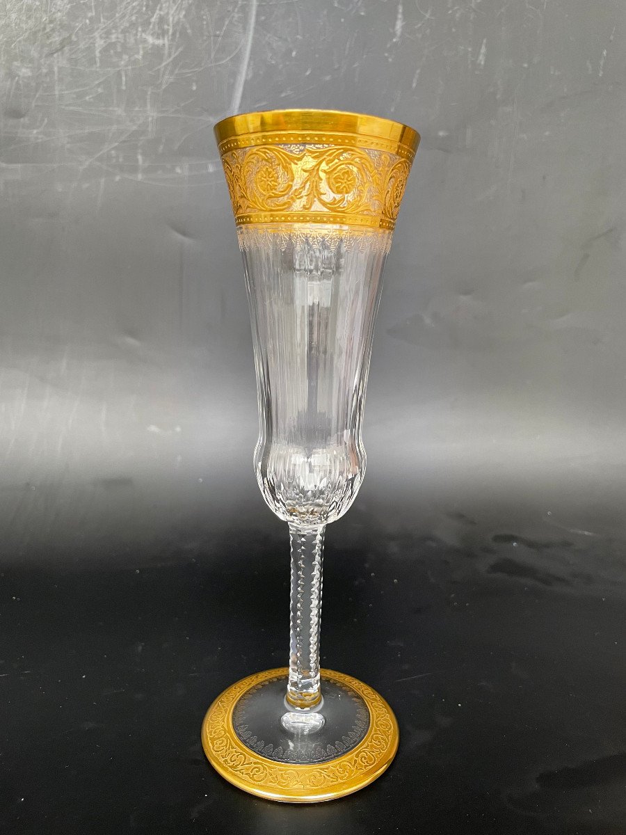 6 Flûtes à Champagne - Saint Louis Modèle Thistle Cristal Doré-photo-3