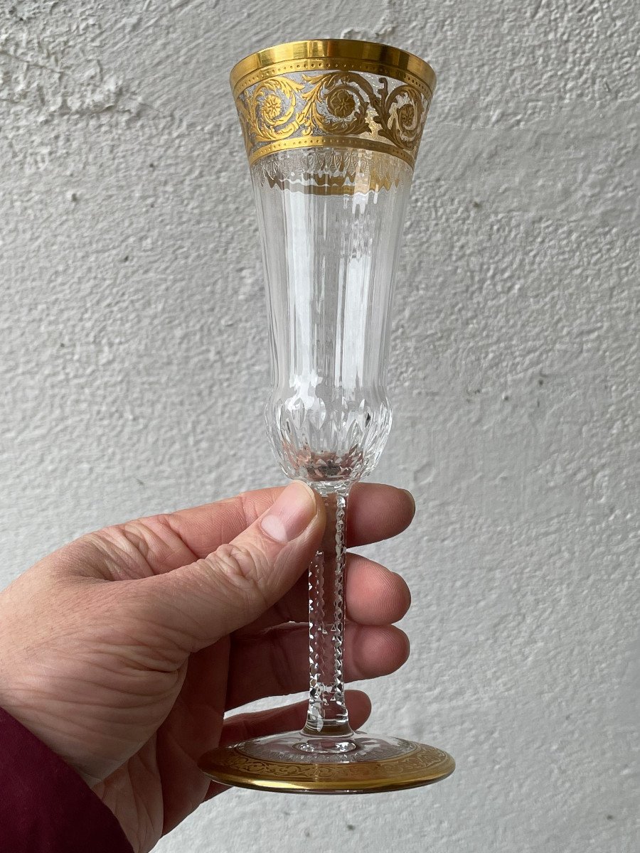 6 Flûtes à Champagne - Saint Louis Modèle Thistle Cristal Doré-photo-6