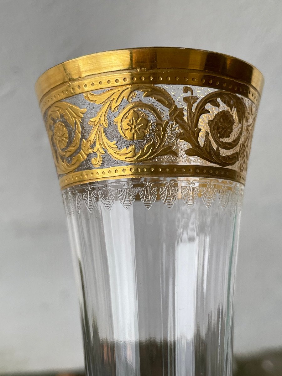 6 Flûtes à Champagne - Saint Louis Modèle Thistle Cristal Doré-photo-7