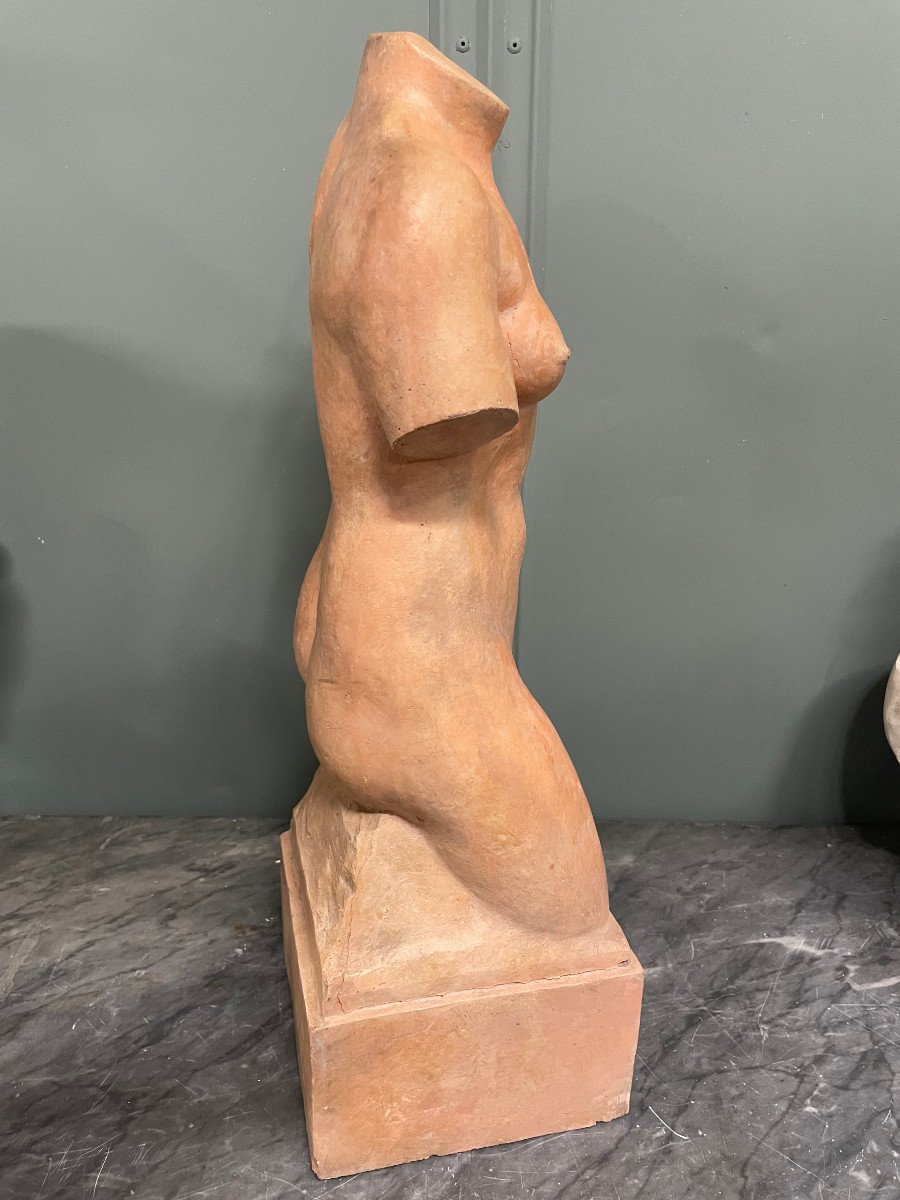 Sculpture In The Antique Torso Of Venus Terracotta Signed Henri Martinet-photo-3