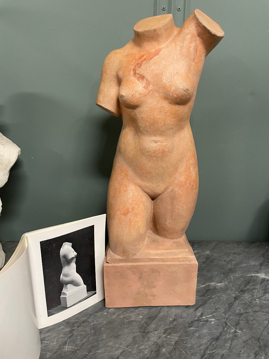 Sculpture In The Antique Torso Of Venus Terracotta Signed Henri Martinet-photo-4
