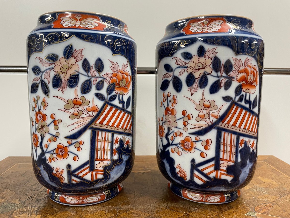 Pair Of Bayeux Porcelain Vases Imari Decor 19th Time-photo-2