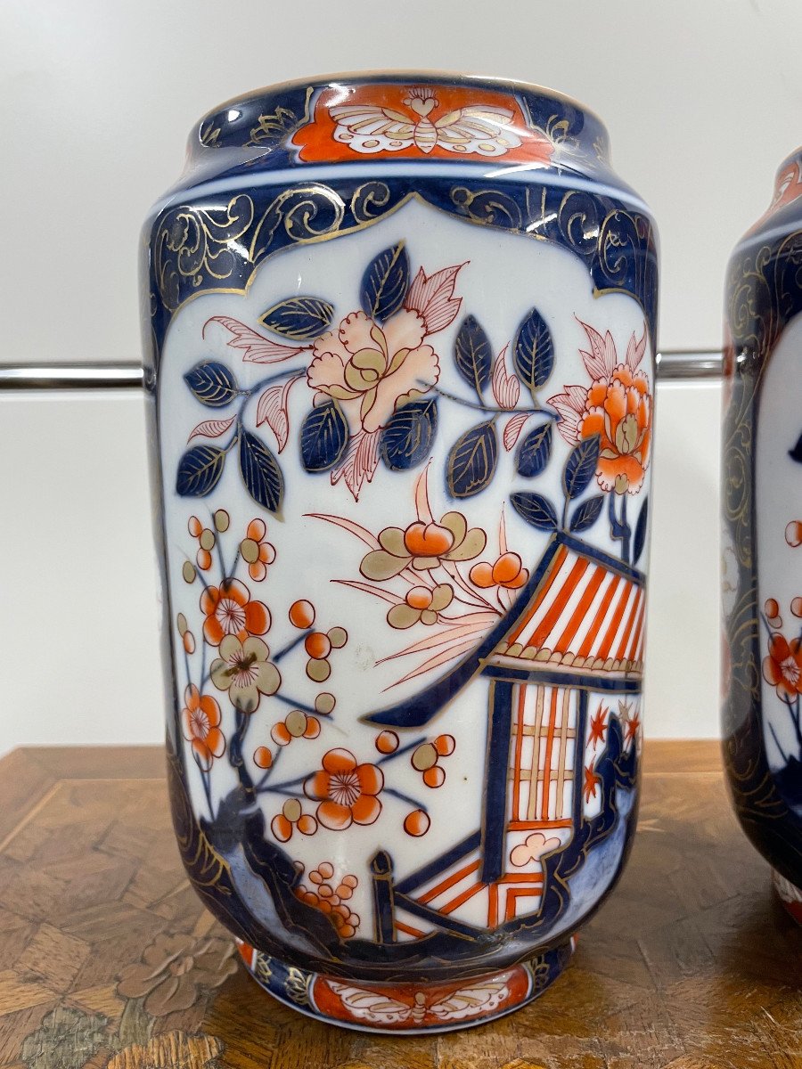Pair Of Bayeux Porcelain Vases Imari Decor 19th Time-photo-3