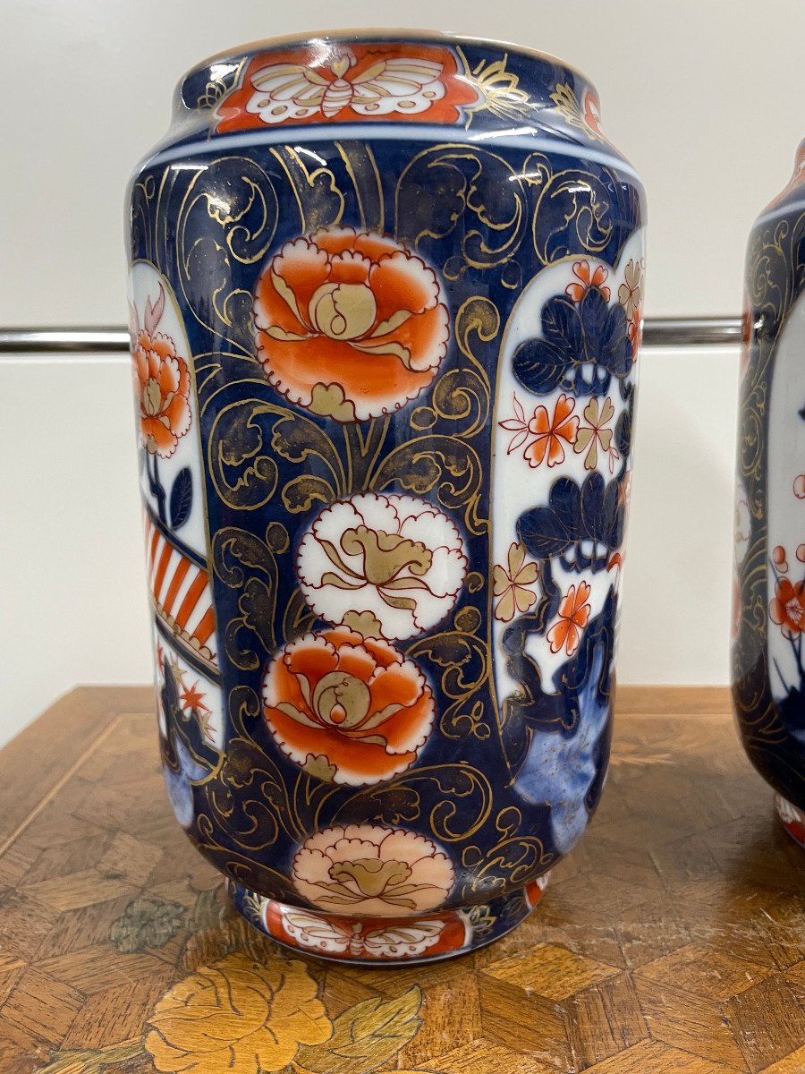 Pair Of Bayeux Porcelain Vases Imari Decor 19th Time-photo-4