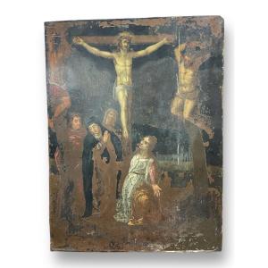 Ecole Française Du XVIIème - Crucifixion Huile Sur Cuivre