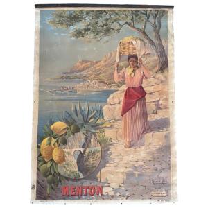 Hugo d’Alesi -  Menton Côte d’Azur Affiche Entoilée Voyages Circa 1890