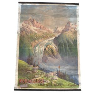 Hugo d’Alesi - Le Mont Blanc Mer de Glace Affiche Entoilée Voyages Circa 1890