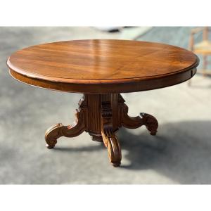 Large Central Leg Walnut Dining Table, Late 19th Century