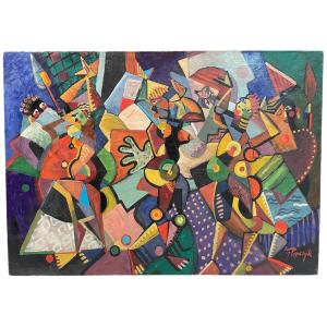 Jozef Popczyk - Composition abstraite Cubiste Circa 1930 Huile sur toile