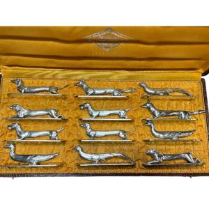 Set Of 12 Silver-plated Metal Knife Rests, Art Deco Style, 1930s