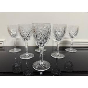 Saint Louis - 6 White Wine Glasses Model Florence H: 14 Cm