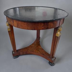 Empire Period Pedestal Table, Return From Egypt Mahogany And Gilt Bronze 19th Century