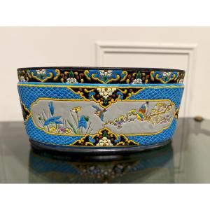 BORDEAUX VIEILLARD - JARDINIÈRE EN ÉMAUX CLOISONNÉS CARANZA JAPONISANT