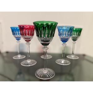 Saint Louis - 6 Saint Louis Colored Crystal Roemers Glasses Model Tommy H: 19,6