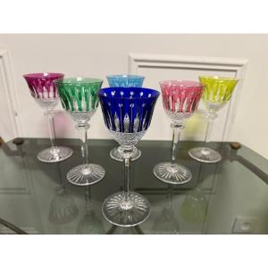 Saint Louis - 6 Saint Louis Colored Crystal Roemers Glasses Model Tommy H: 19,6