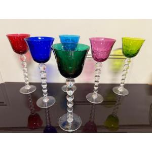 Saint Louis Modèle Bubbles - 6 Verres à Vin Roemers En Cristal De Couleur H: 24,5 Cm