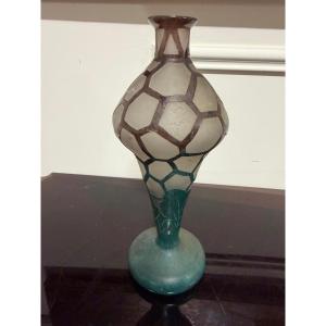 Schneider - French Glass - Small Vase With Dimples, H: 21 Cm