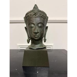 Tête de Bouddha Vietnam Bien Hoa bronze XXème