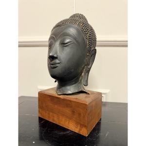 Tête de bouddha en bronze Thaïlande Ayutthaya XXème