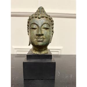 Tête de bouddha en bronze Thaïlande Sukhothaï XXème