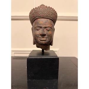 Buddha Head, Stone, Khmer, Cambodia, Laos, Vietnam, Laye 19th Century