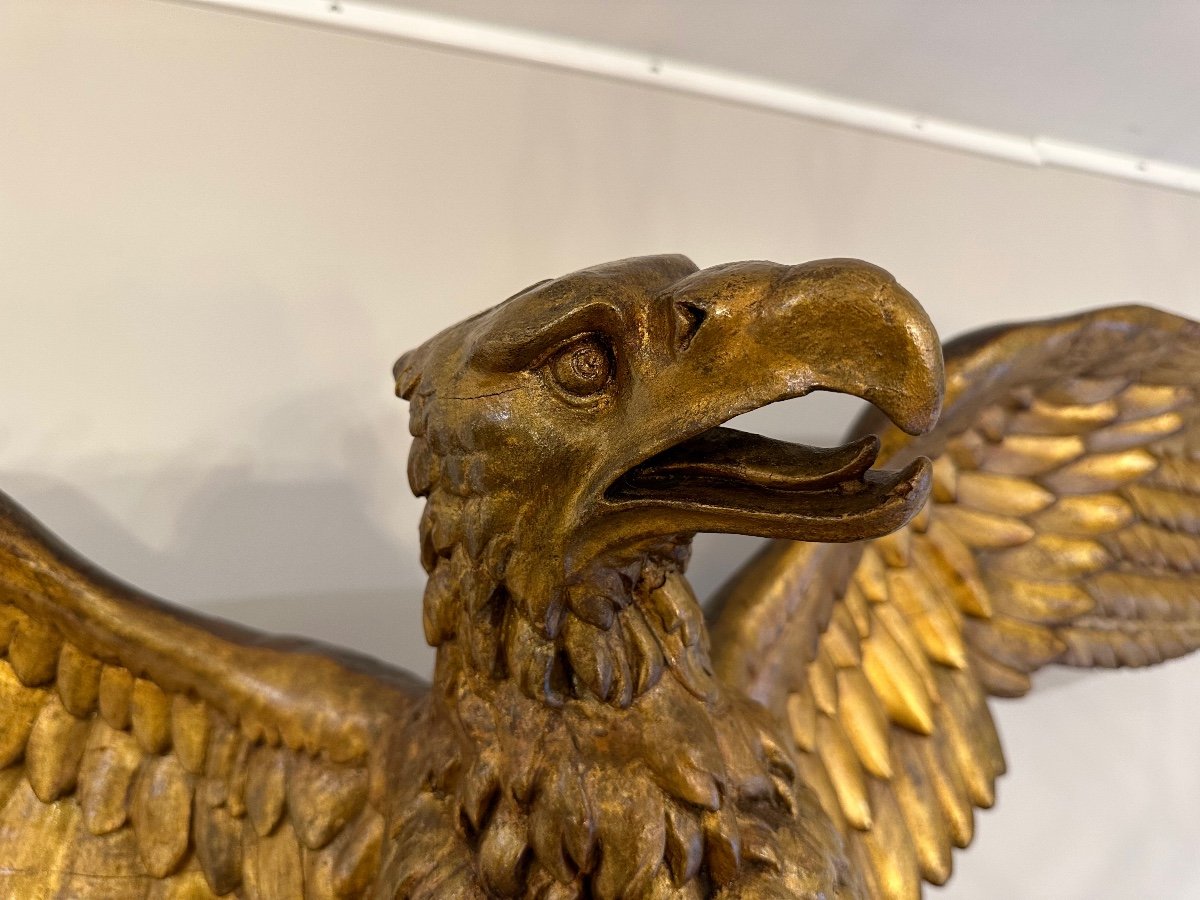 Aigle Impérial Ailes Déployées En Bois Sculpté Et Doré: 160cm d'envergure XIXème Siècle-photo-2