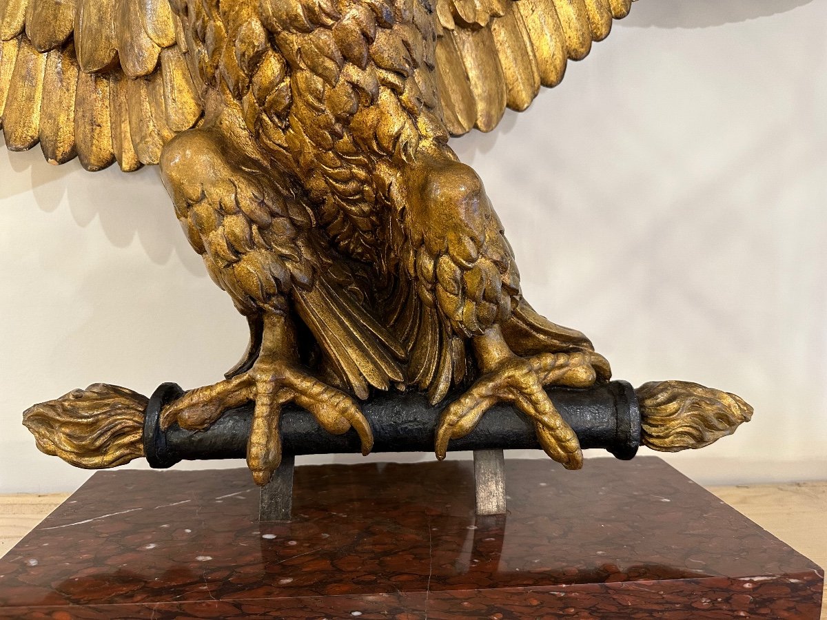 Aigle Impérial Ailes Déployées En Bois Sculpté Et Doré: 160cm d'envergure XIXème Siècle-photo-1