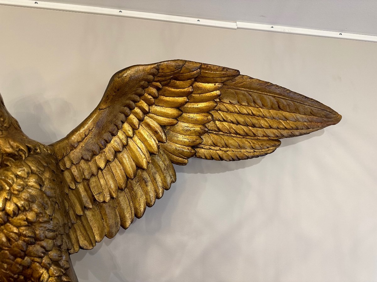 Aigle Impérial Ailes Déployées En Bois Sculpté Et Doré: 160cm d'envergure XIXème Siècle-photo-2
