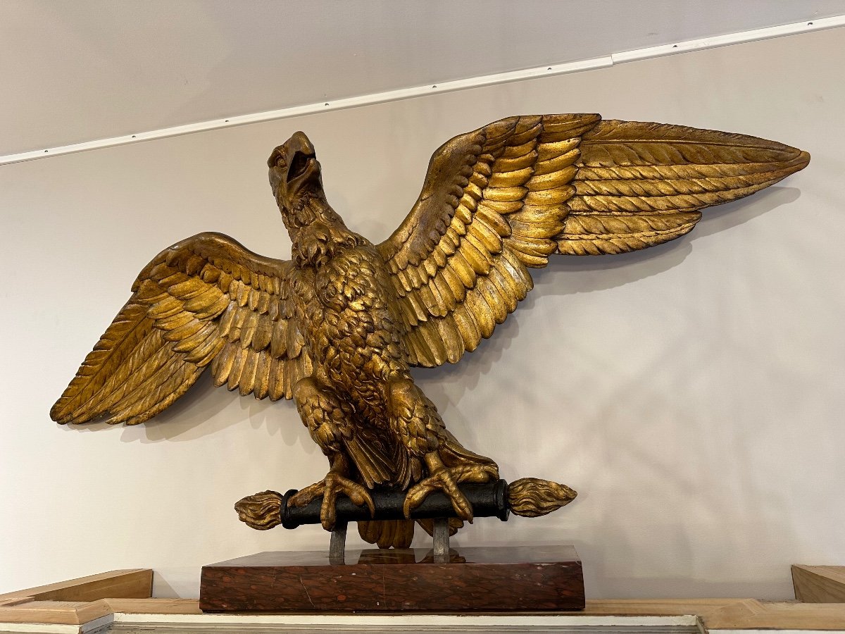 Aigle Impérial Ailes Déployées En Bois Sculpté Et Doré: 160cm d'envergure XIXème Siècle-photo-4