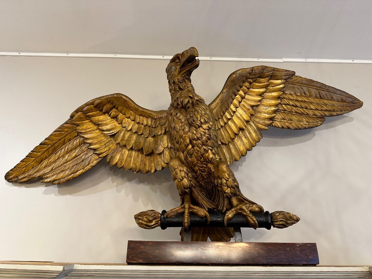Aigle Impérial Ailes Déployées En Bois Sculpté Et Doré: 160cm d'envergure XIXème Siècle