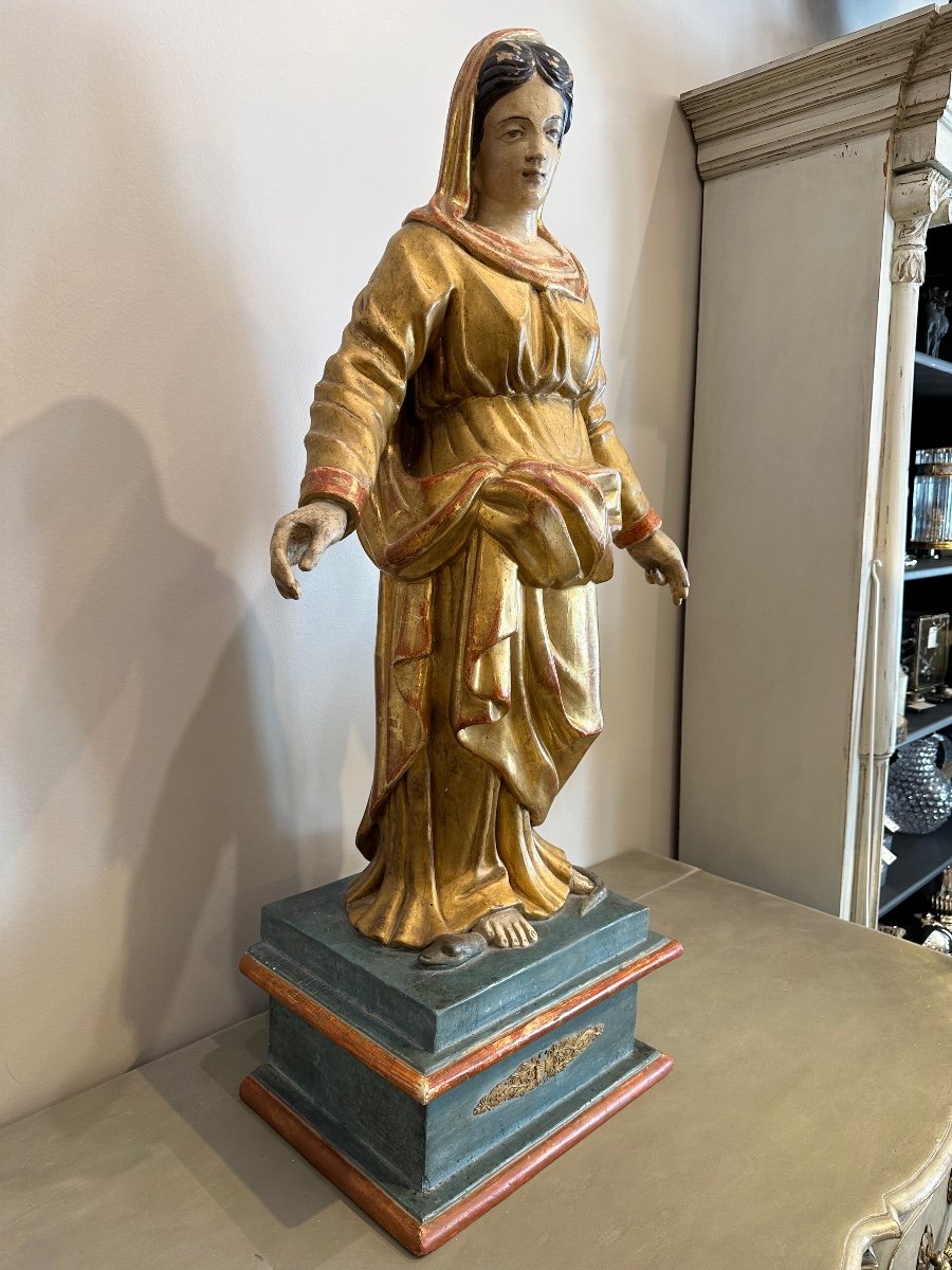 Large Statue Of The Virgin In Golden Wood Late 18th Early 19th-photo-2