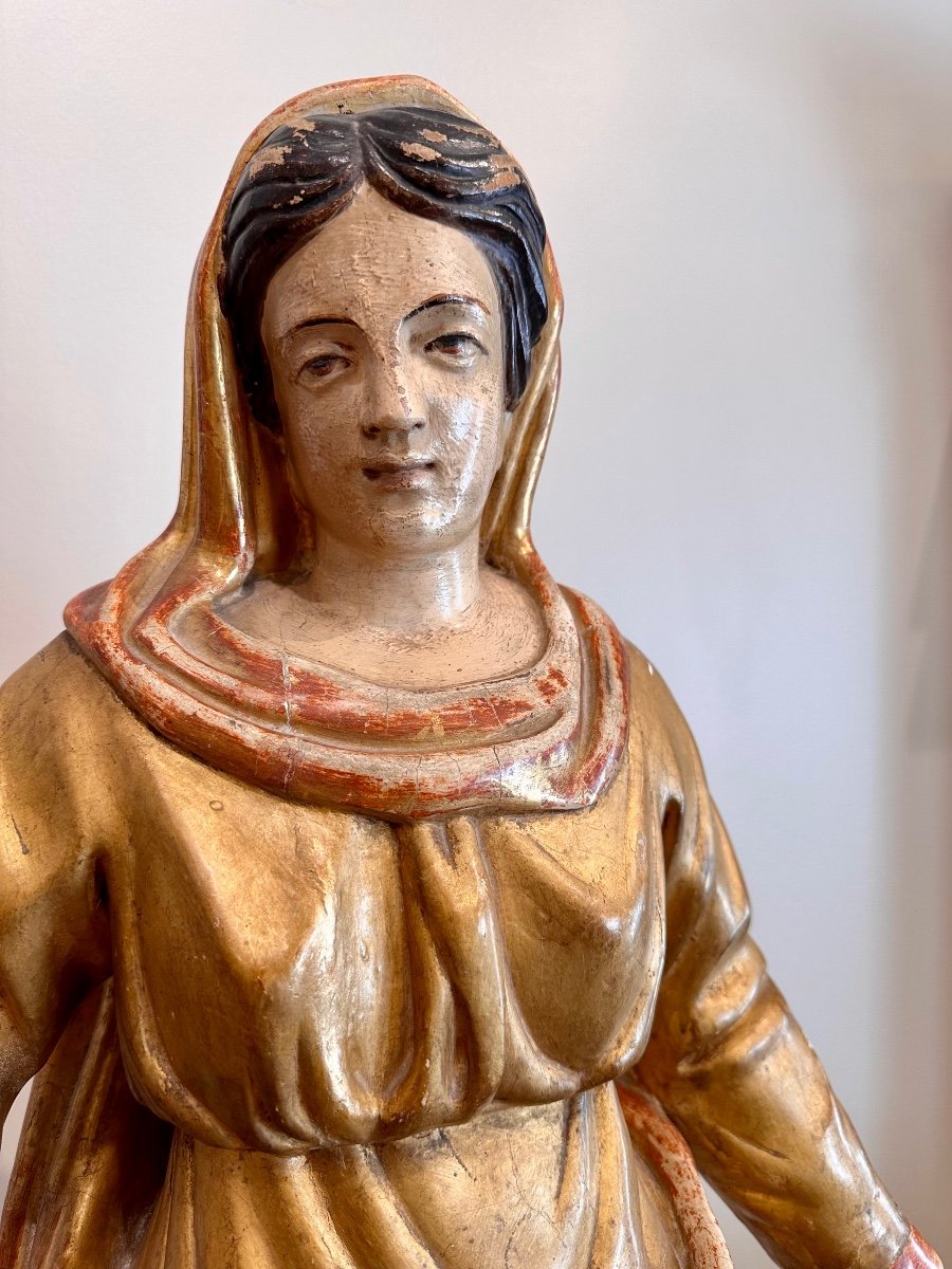 Large Statue Of The Virgin In Golden Wood Late 18th Early 19th-photo-4