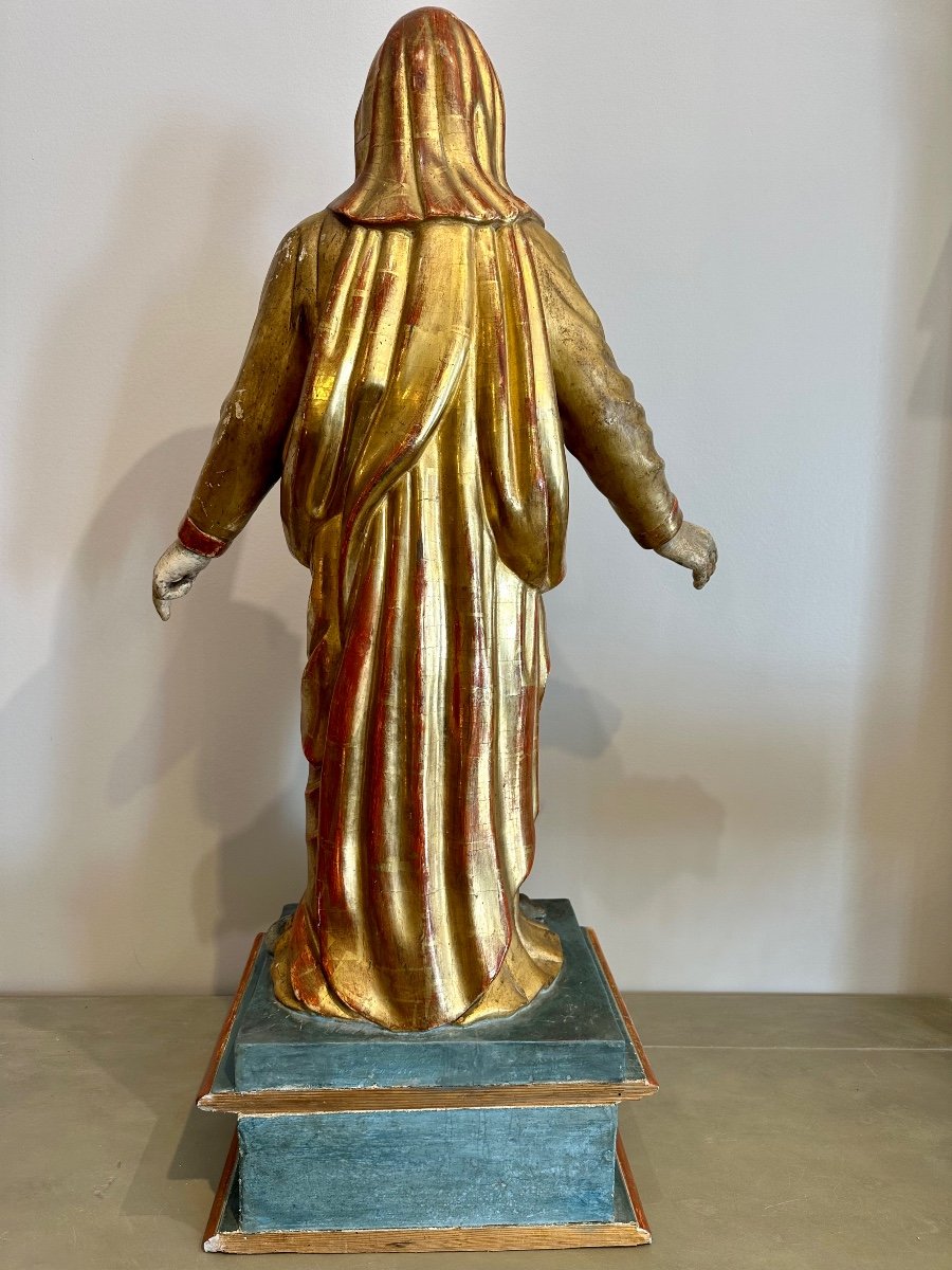 Grande Statue De La Vierge En Bois Doré Fin 18eme Début 19eme-photo-2
