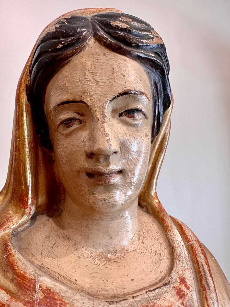 Grande Statue De La Vierge En Bois Doré Fin 18eme Début 19eme-photo-5