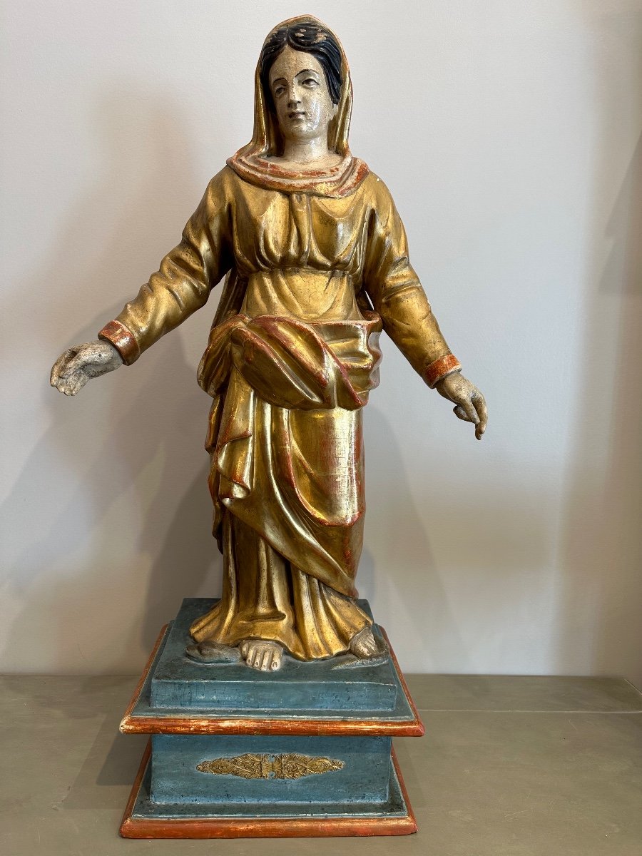 Grande Statue De La Vierge En Bois Doré Fin 18eme Début 19eme