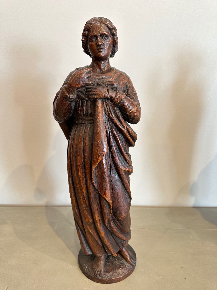 Paire De Saints Personnages En Chêne, XVIIème-photo-3