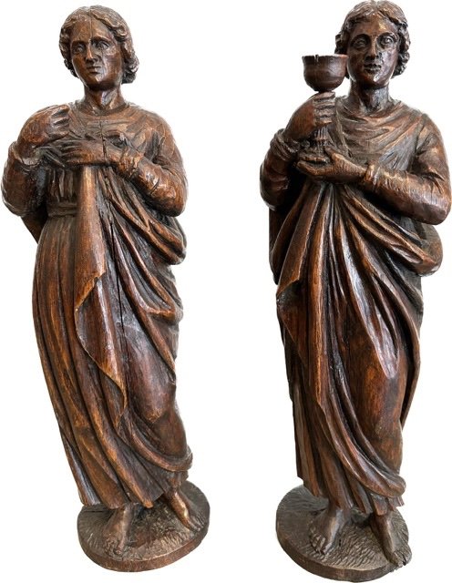 Paire De Saints Personnages En Chêne, XVIIème-photo-4
