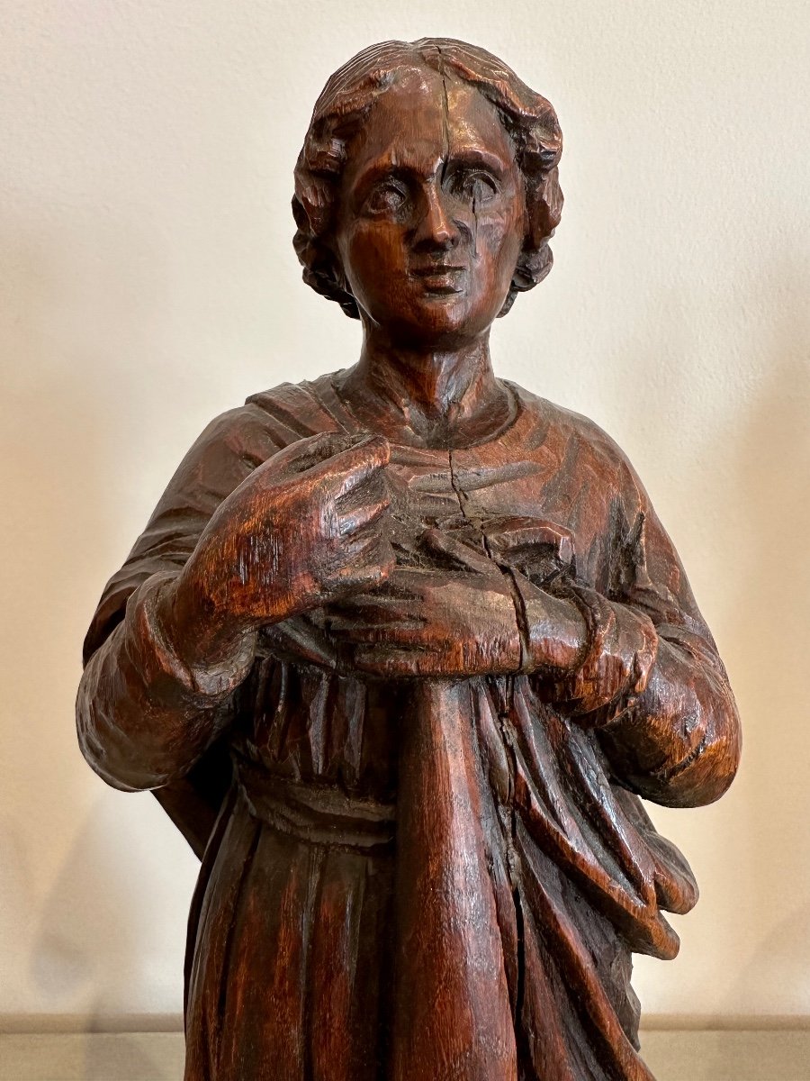 Paire De Saints Personnages En Chêne, XVIIème-photo-2