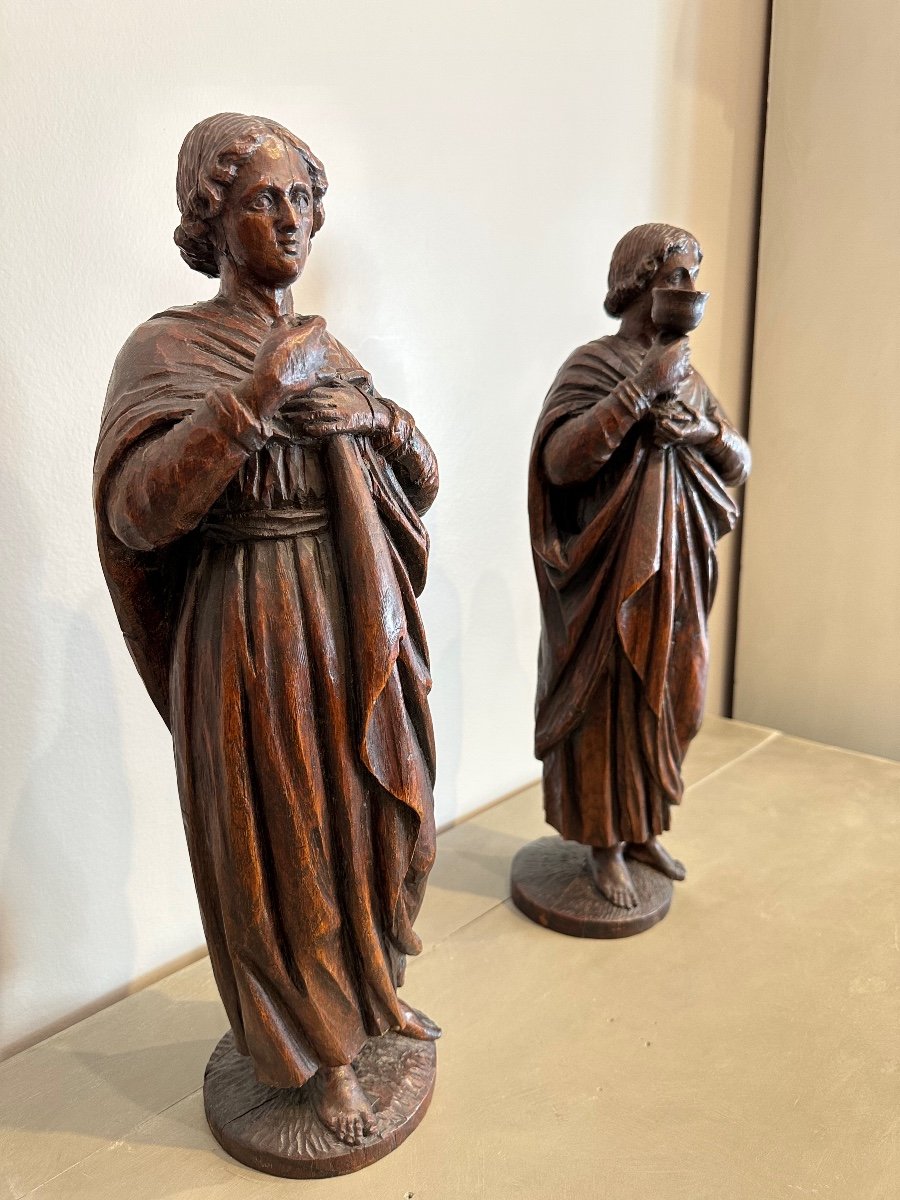 Paire De Saints Personnages En Chêne, XVIIème-photo-3
