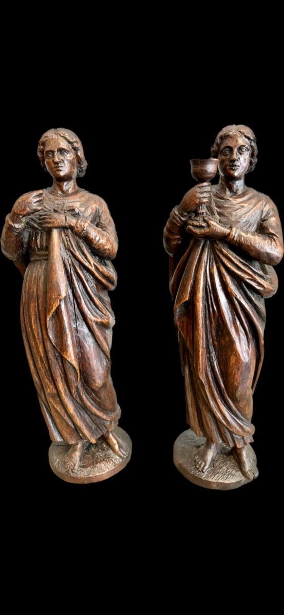 Paire De Saints Personnages En Chêne, XVIIème-photo-7