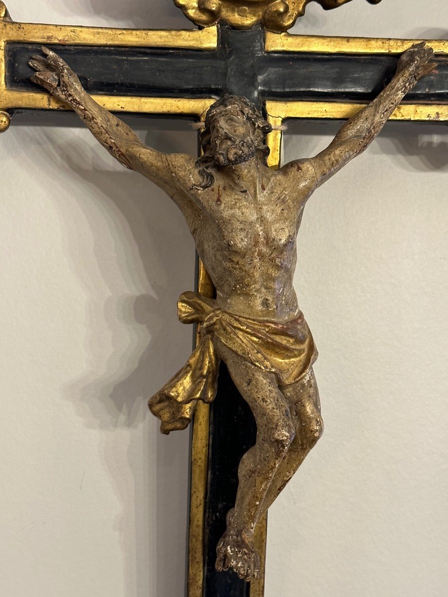Crucifix En Bois Sculpté Polychrome, Travail Catalan XVIIIème-photo-2