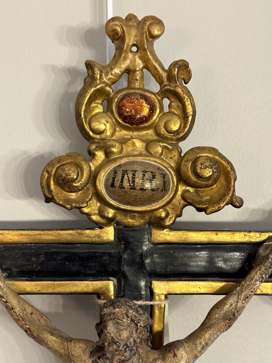 Crucifix En Bois Sculpté Polychrome, Travail Catalan XVIIIème-photo-1