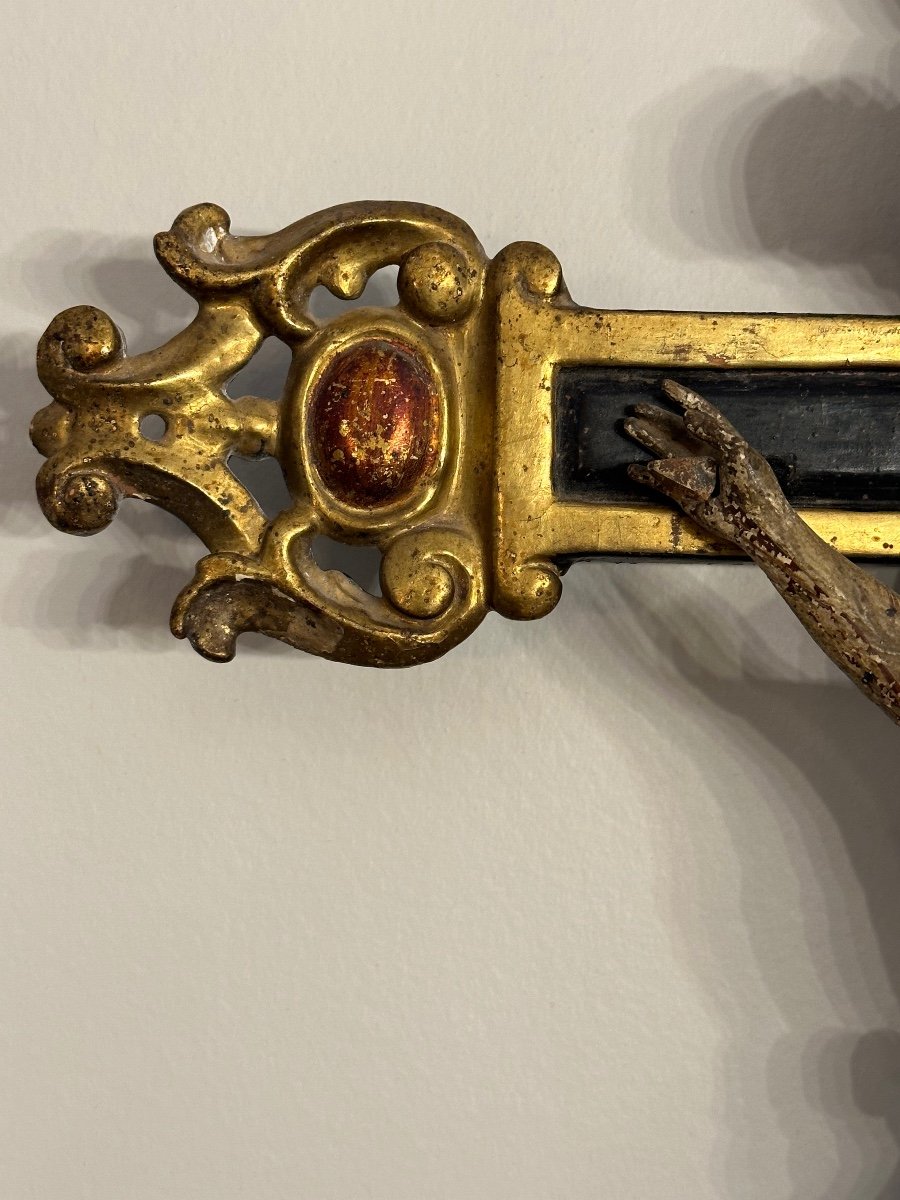 Crucifix En Bois Sculpté Polychrome, Travail Catalan XVIIIème-photo-2