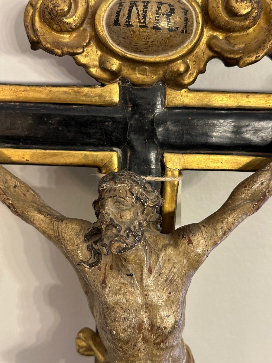 Crucifix En Bois Sculpté Polychrome, Travail Catalan XVIIIème-photo-7