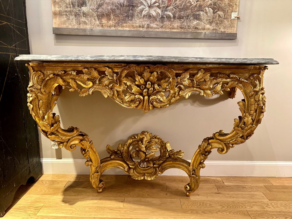 Grande Console En Bois Doré d'époque 18ème-photo-2